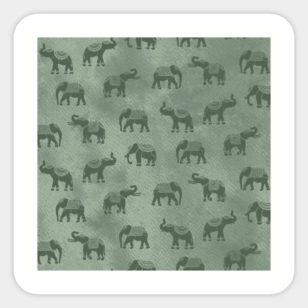 Light Sage Green Indian Elephants Sticker by Carolina Díaz